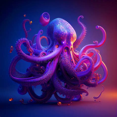 Fantasy Octopus Generative AI Illustration with Neon Lights Stock Illustration - Illustration of ...