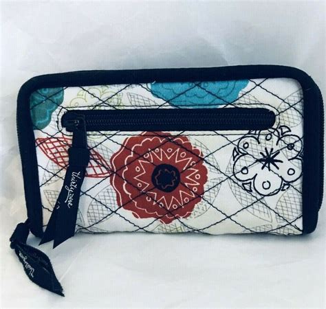 Thirty One Soft Wallet Zip Around Clutch White Black Red Organic Poppy Cotton | Wallets for ...