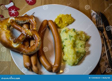 Traditional Christmas Dinner in Germany, Sausages and Potato Salad Stock Image - Image of ...