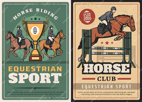 Premium Vector | Equestrian sport, horse riding and race on hippodrome vintage posters