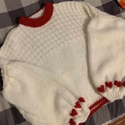 Red and White Heart Sweater ️ This is a hand... - Depop