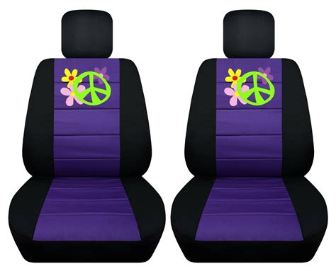 Fits 1998-2018 VW Beetle front set car seat covers with peace & flowers design - Seat Covers