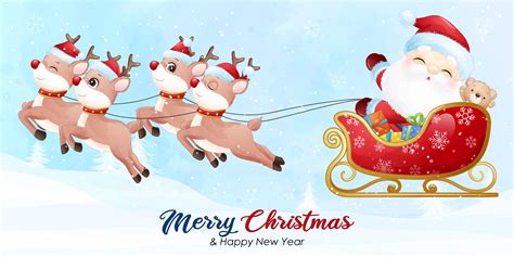 Cute santa claus for merry christmas clipart with watercolor illustration