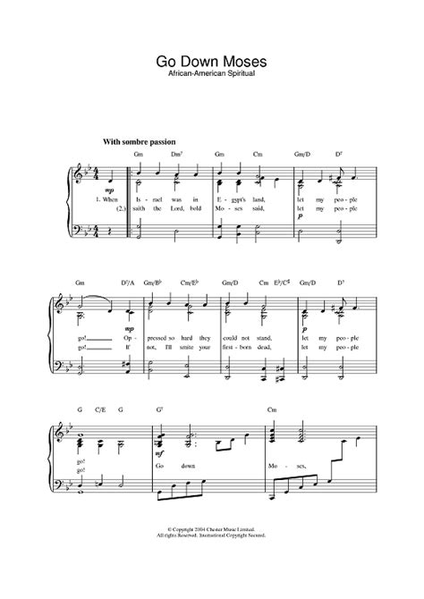 Go Down Moses" Sheet Music for Piano/Vocal/Chords - Sheet Music Now