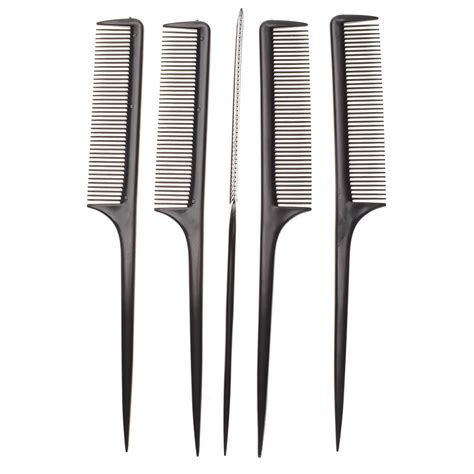 2pcs Fashion 21cm Black Fine tooth Comb Metal Pin Anti static Hair Style Rat Tail Comb Hair ...