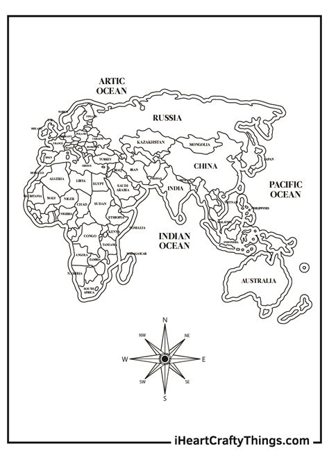 World Map Countries Coloring Page - Dorree Kassandra