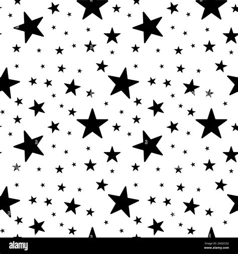 Seamless pattern with black star shapes on white background. Simple contrast backdrop. Vector ...