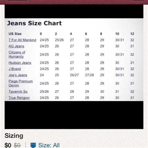 18 New 7 For All Mankind Size Chart