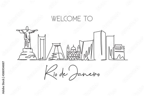 Single continuous line drawing of Rio de Janeiro city skyline, Brazil ...