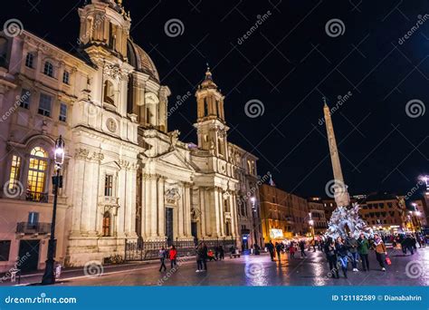 Night Scene in Piazza Navona Editorial Stock Image - Image of baroque, landmark: 121182589