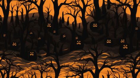 Premium Photo | A halloween forest with pumpkins and trees