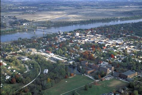 Recent autumn aerial shot of historic downtown Boonville (taken from the southwest, looking ...