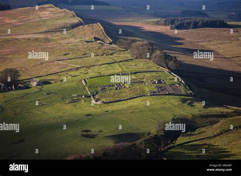 An aerial view of the Housesteads Roman Fort on Hadrian's Wall, Northumberland Stock Photo - Alamy