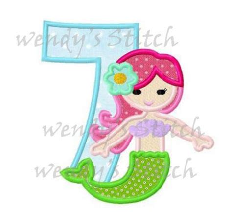 Mermaid Applique Number 7 Machine Embroidery Applique Design - Etsy