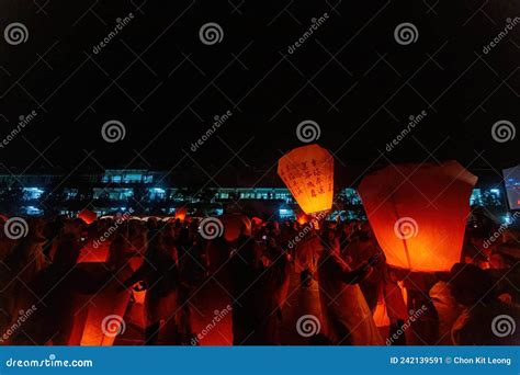 Night Rainy View of the Famous Pingxi Sky Lantern Festival Editorial Photo - Image of dark ...