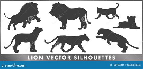 Lion Family Vector Silouettes Set Stock Vector - Illustration of children, hanging: 122183331