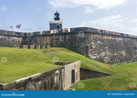 El Morro Fortress Walls and Lighthouse Stock Photo - Image of vintage ...