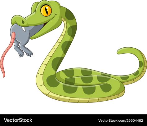 Cartoon green snake eating a mouse Royalty Free Vector Image