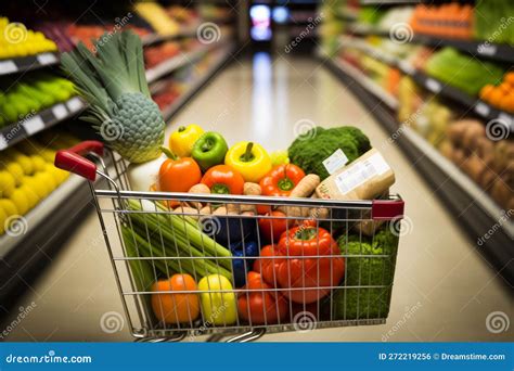 Shopping Cart Filled with Fruits and Vegetables in Grocery Store. Generative AI Stock ...