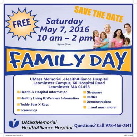 5/7 - Family Day at HealthAlliance Hospital » North Central Massachusetts Chamber of Commerce