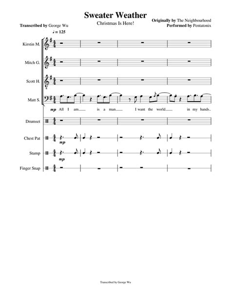 Sweater Weather - Pentatonix (Full Sheet Music with Lyrics) Sheet music for Soprano, Alto, Tenor ...