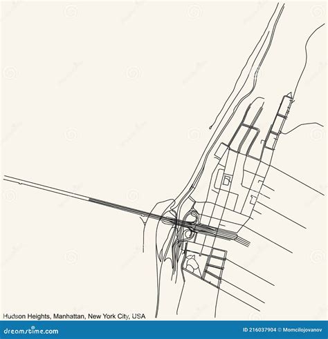 Street Roads Map of the Hudson Heights Neighborhood of the Manhattan Borough of New York City ...