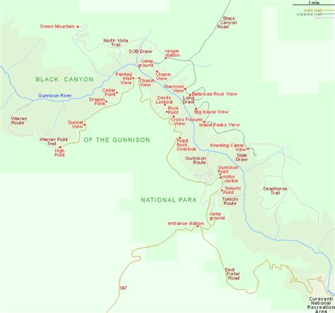 Map of Black Canyon of the Gunnison Mountain National Park, Colorado