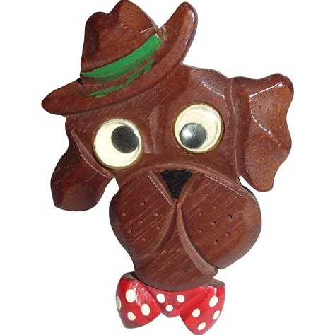 Carved Wooden Googly Eye Dog Polka Dot Tie Bakelite Era Pin Brooch | Vintage costumes, Vintage ...