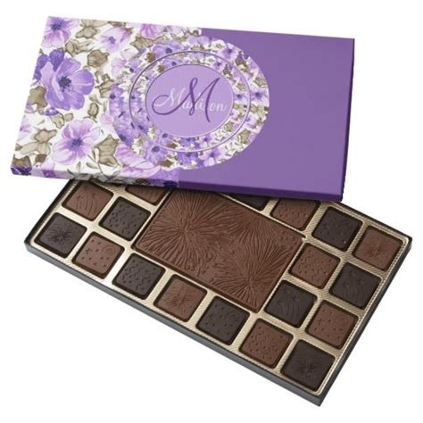 Monogram Purple & White Floral Chocolate Box | Zazzle.com | Chocolate stores, Chocolate box ...