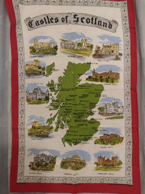 Tea Towel 'castles of Scotland' Map Vintage Towel - Etsy