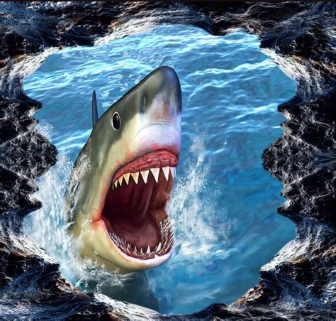 Wall Mural Wallpaper Shark 3D Three Dimensional Painting 3D Picture ...