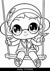 Girl On A Swing Coloring Page Isolated For Kids Stock Vector Image  sketch template