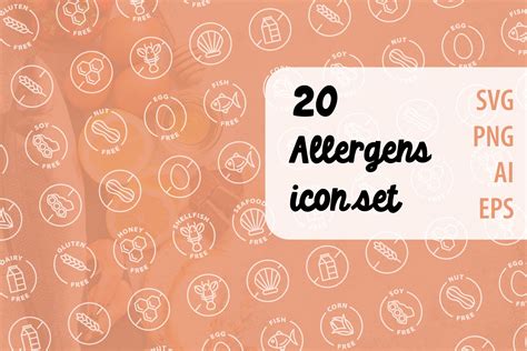 20 Allergens stamp outline icons | Creative Market