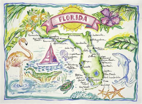 Florida Watercolor Map - Framed Landscape Print | Watercolor map, Map ...