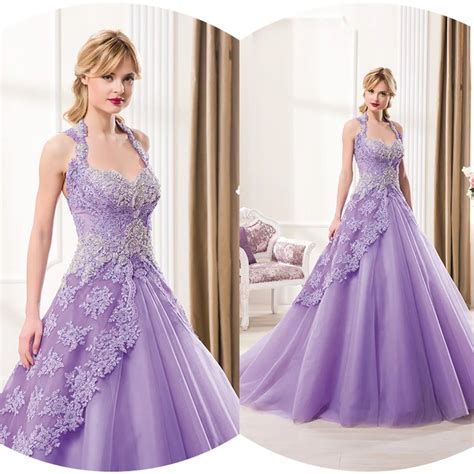 Purple Color Lace Wedding Dresses ball Gown Luxury Crystal long wedding gown Court Train vestido ...