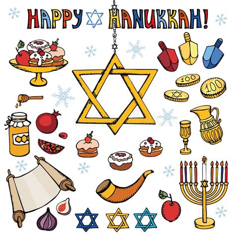 Hanukkah Symbols.Doodle Colored Jewish Holiday Set Stock Vector - Image: 62872156