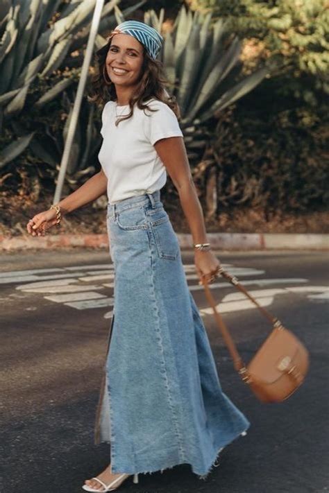 Long Denim Skirt Outfit Ideas - the gray details