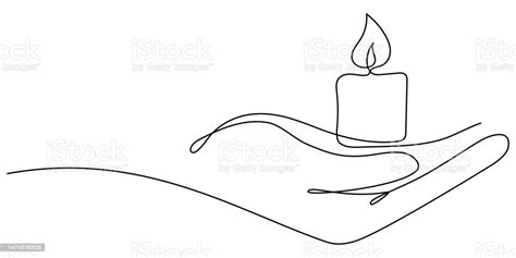 Human Hand Holding Burning Candle Continuous Line Drawing Art Stock ...