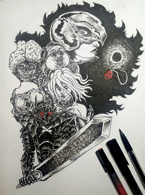 Inktober illustration of Guts in Berserker Armor and the God Hand | SkullKnight.net - Berserk ...