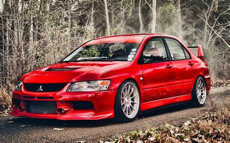 Download wallpapers Mitsubishi Lancer Evolution IX, tuning, HDR, supercars, autumn, red lancer ...