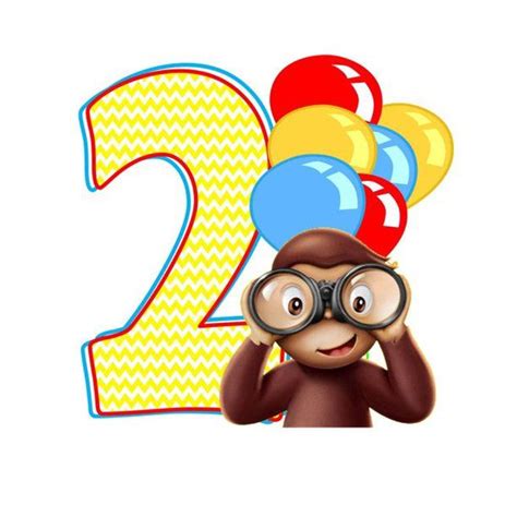 Curious George 2nd Birthday Number 2 Binoculars Balloons Edible Cake Topper Image ABPID04539 ...