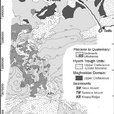 Geological map of the Camarinal Sill, extracted from García- Dueñas et... | Download Scientific ...