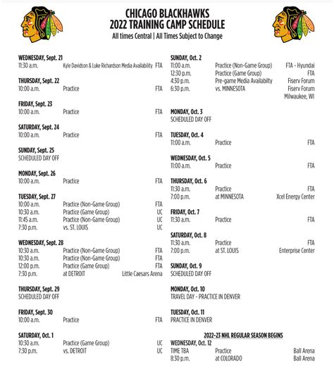 Blackhawks Announce Training Camp Schedule - Bleacher Nation