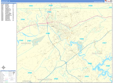 Kingsport Tennessee Wall Map (Basic Style) by MarketMAPS - MapSales