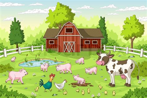 Cartoon animals on a farm. Summer ... | Stock vector | Colourbox