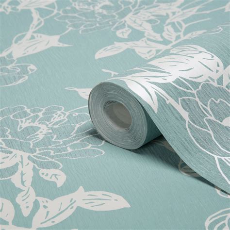 Graham & Brown Jiao Cream & duck egg Floral Metallic Wallpaper | Departments | DIY at B&Q