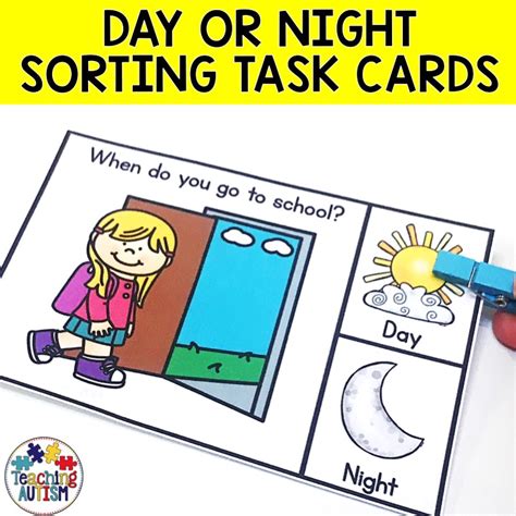 Day and Night Sorting Activity Task Cards - Teaching Autism