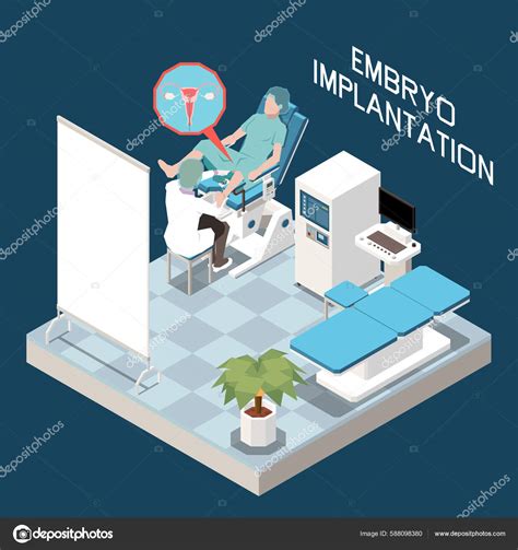 Embryo Implantation Process Isometric Background Doctor Working Woman Gynecological Chair Vector ...