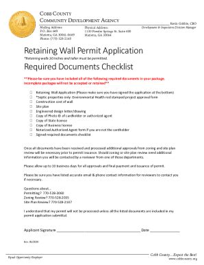 Fillable Online Retaining Wall Permit Application Required Documents ...