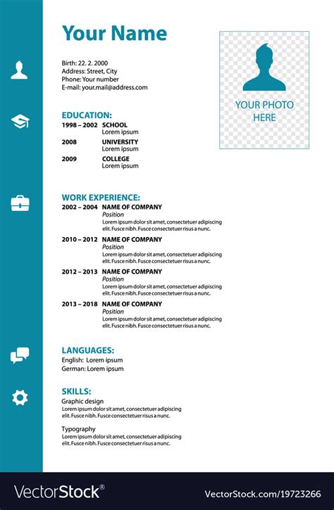 Cv resume template in blue color Royalty Free Vector Image